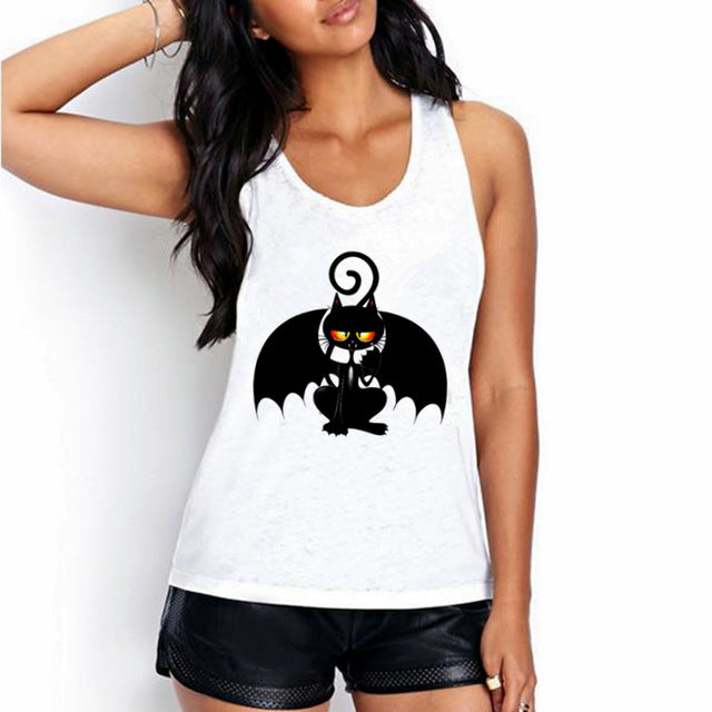 Cat print Women Sleeveless Tank Tops