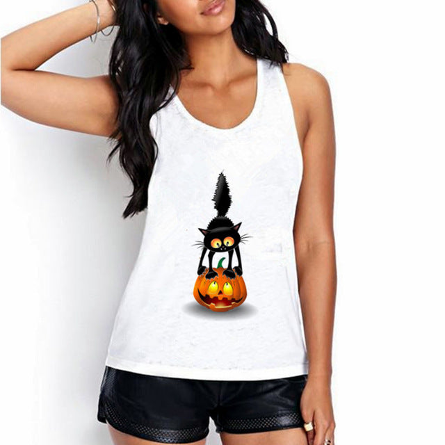 Cat print Women Sleeveless Tank Tops