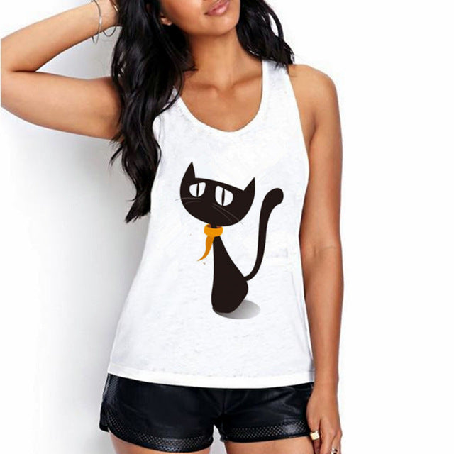Cat print Women Sleeveless Tank Tops