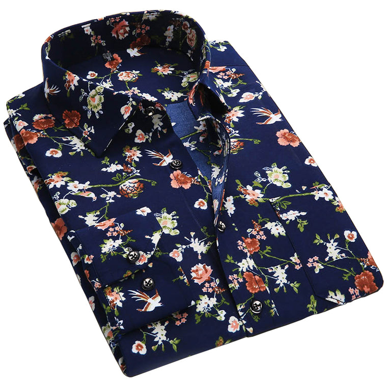 Floral Print Men Long Sleeve Shirts