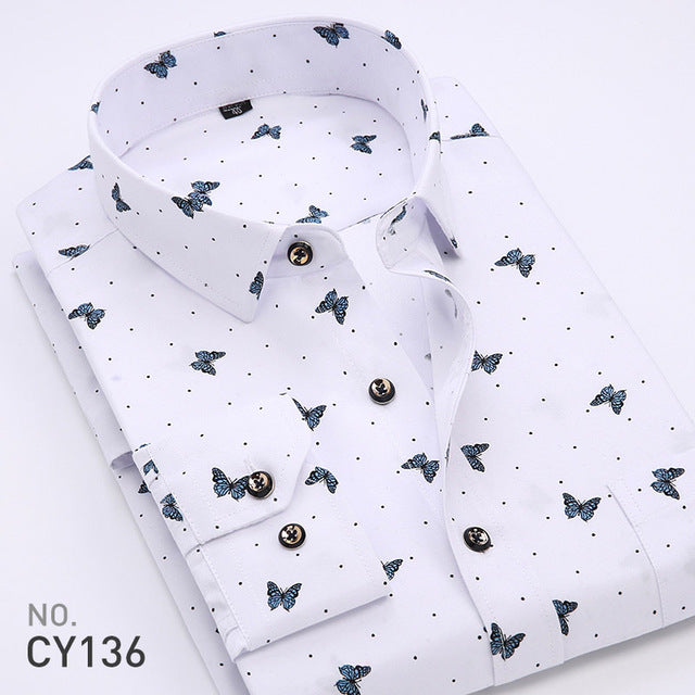 Floral Print Men Long Sleeve Shirts