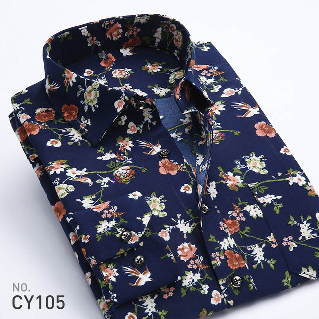 Floral Print Men Long Sleeve Shirts