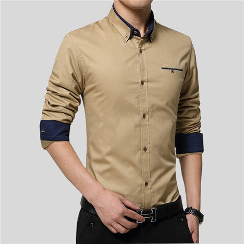 Turn-down Collar Long Sleeve Slim Fit Shirt