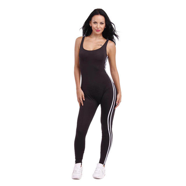 Sleeveless Backless Jumpsuits - Striped Bodysuit