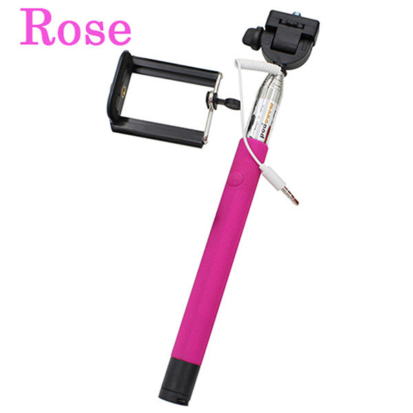 Portable Extendable Handheld Monopod Audio Cable Wired Palo Selfie Stick 22-100cm