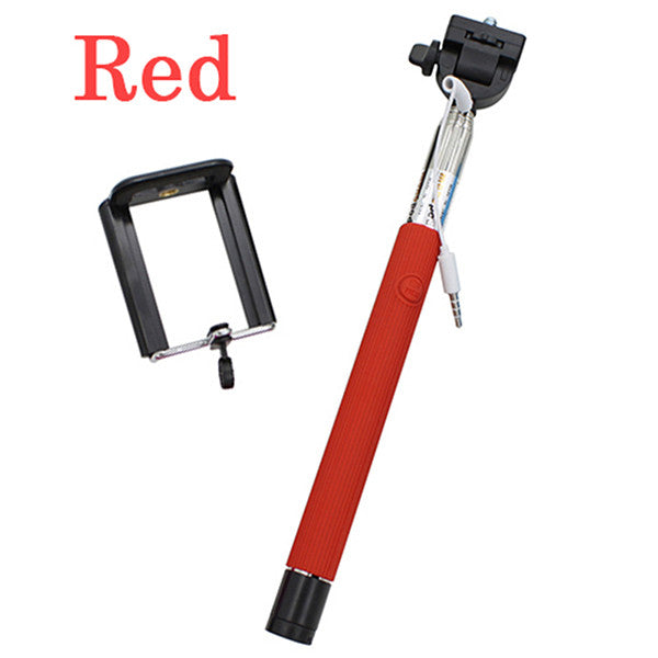 Portable Extendable Handheld Monopod Audio Cable Wired Palo Selfie Stick 22-100cm