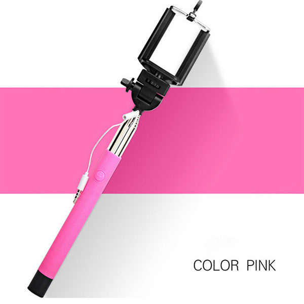 Portable Extendable Handheld Monopod Audio Cable Wired Palo Selfie Stick 22-100cm