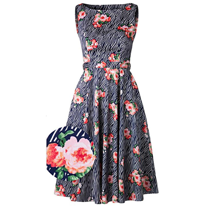 Elegant Vintage Printing Flowers Sleeveless Clothing