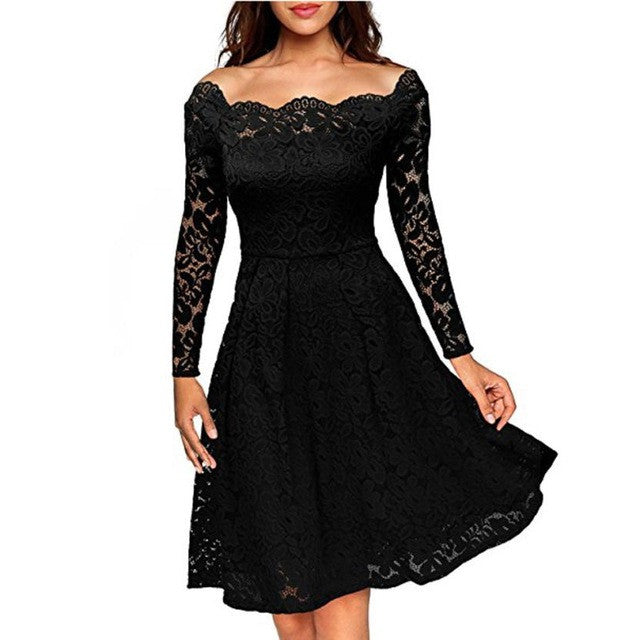 Floral White Lace Elegant Lady Long Sleeve Mini Dress