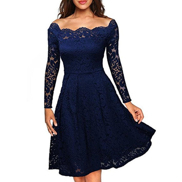 Floral White Lace Elegant Lady Long Sleeve Mini Dress