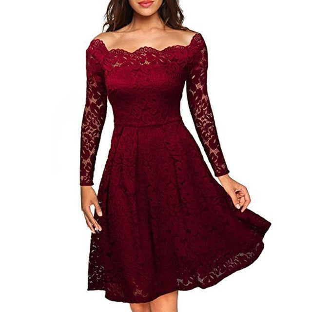 Floral White Lace Elegant Lady Long Sleeve Mini Dress
