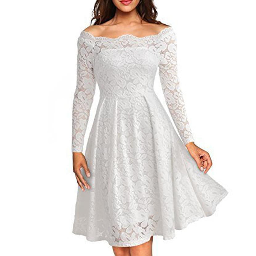 Floral White Lace Elegant Lady Long Sleeve Mini Dress