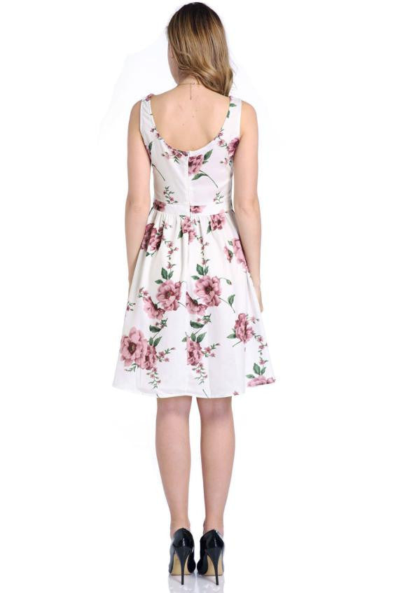 Floral Printed Elegant O-Neck Sleeveless Dress