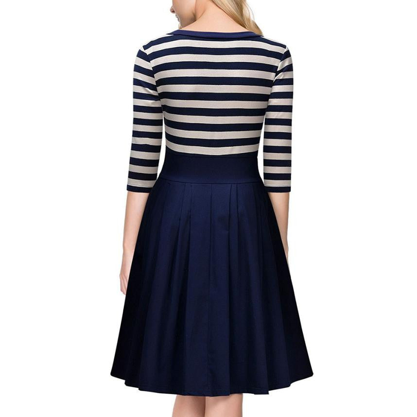 Navy Style Stripe Scoop Neck Casual Dress