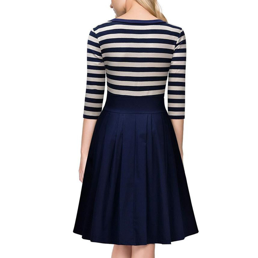Navy Style Stripe Scoop Neck Casual Dress