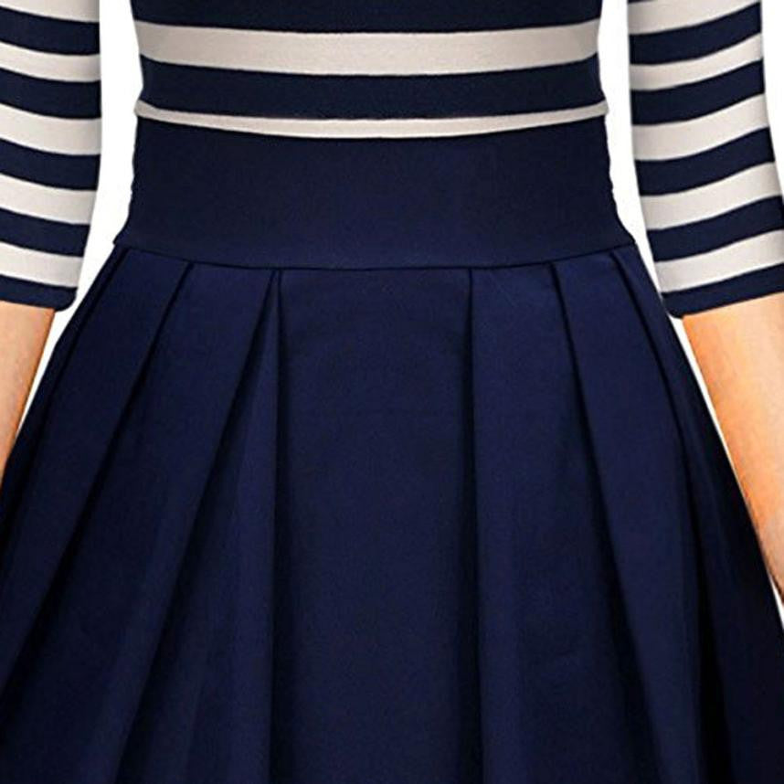 Navy Style Stripe Scoop Neck Casual Dress