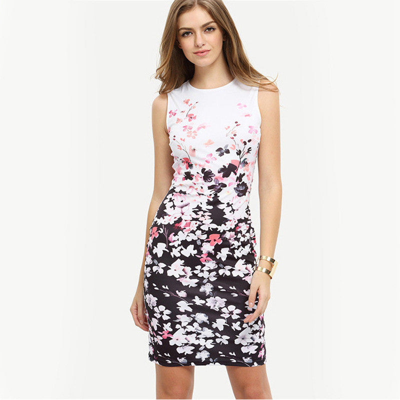 Elegant Floral print Sleeveless Round Neck Dress