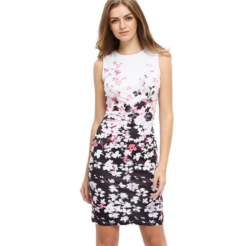 Elegant Floral print Sleeveless Round Neck Dress