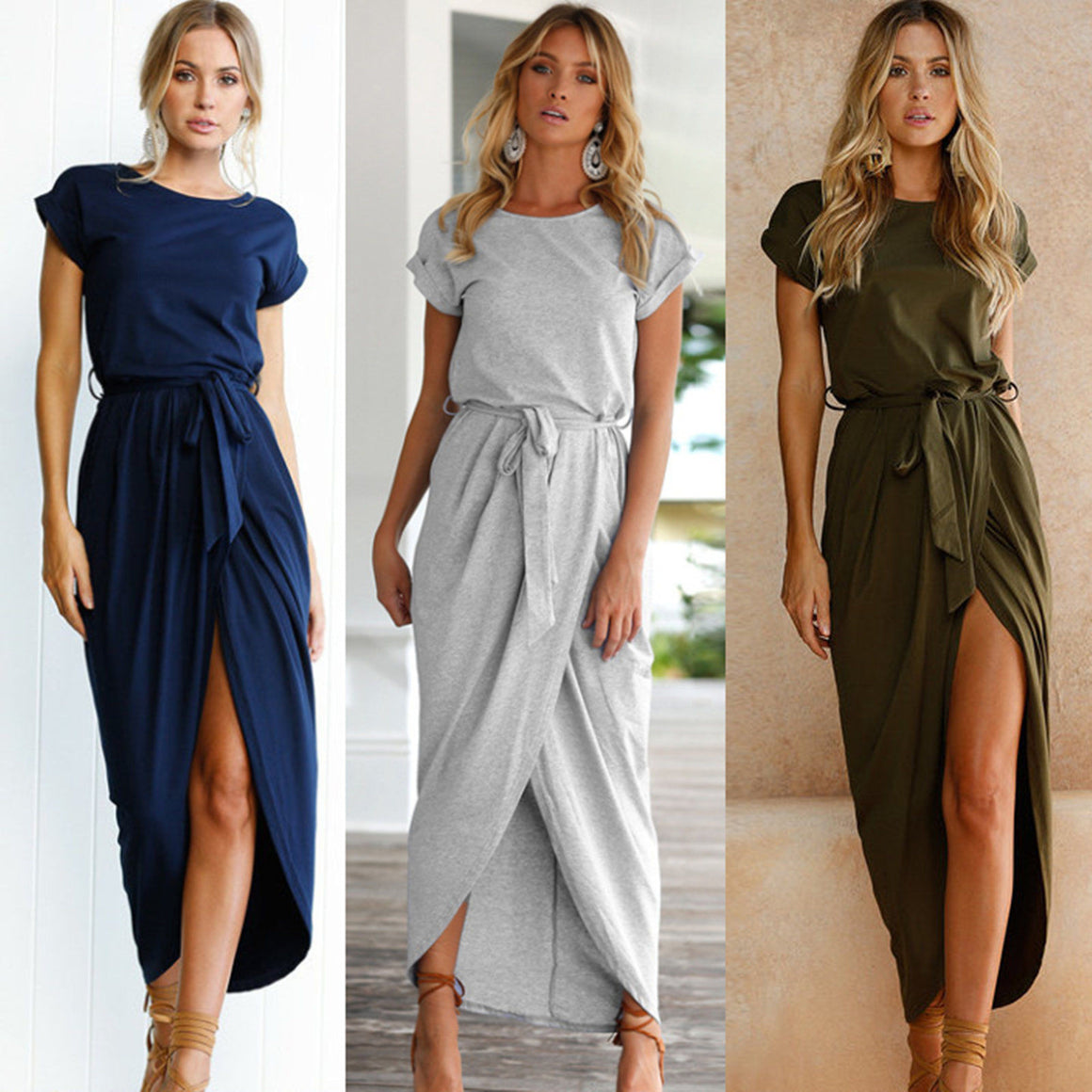 Pure Color Irregular Open Fork Dress