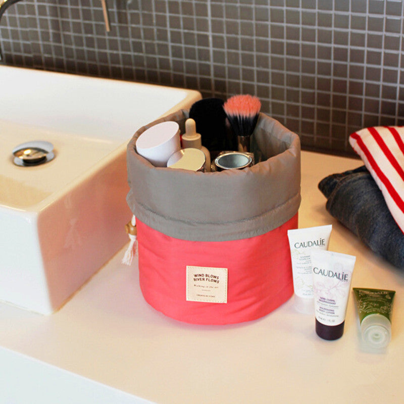 Cylindrical Waterproof Nylon Cosmetic Bag