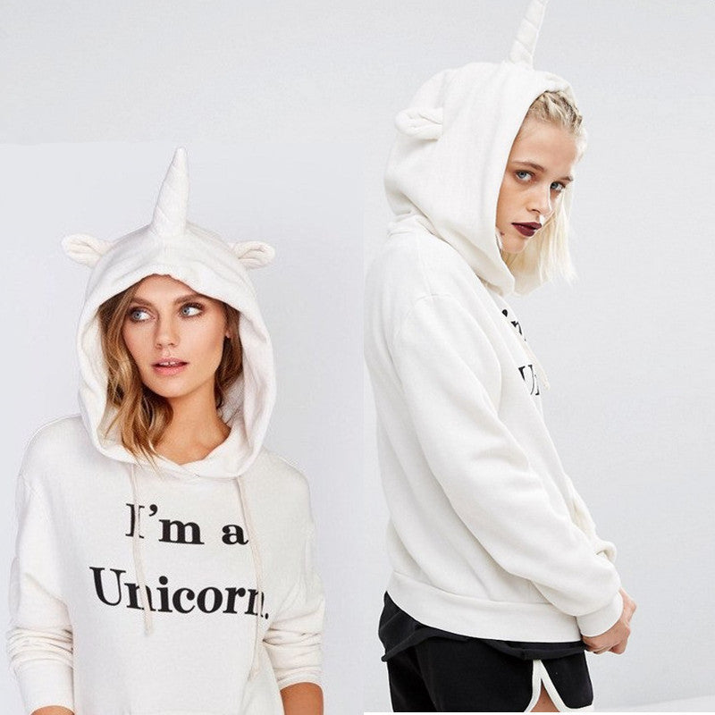 Women's Fashion Casual Tops Unicorn Printed Hooded Hoodies
