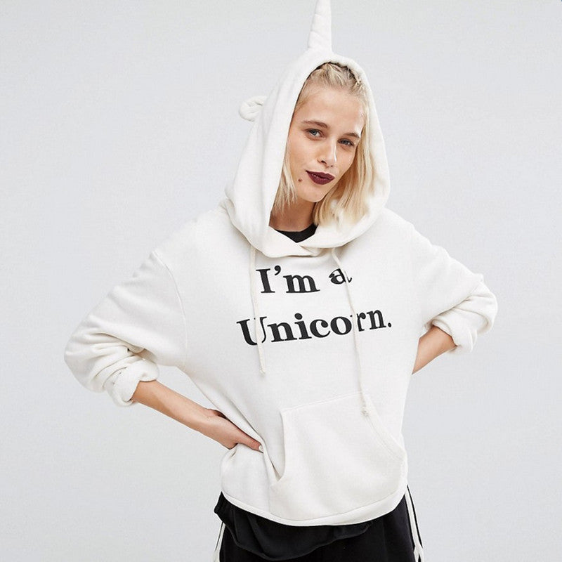 Women's Fashion Casual Tops Unicorn Printed Hooded Hoodies