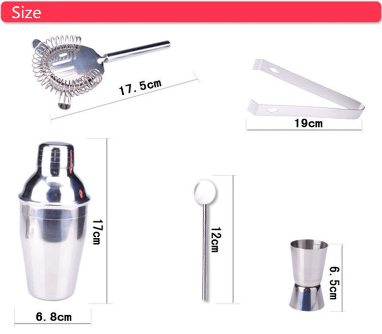 5pcs/Set 350ml Stainless Steel Cocktail Shaker Mixer