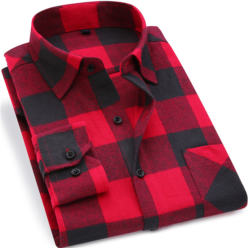 Men Flannel Plaid Long Sleeve Shirt
