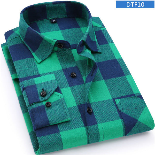 Men Flannel Plaid Long Sleeve Shirt