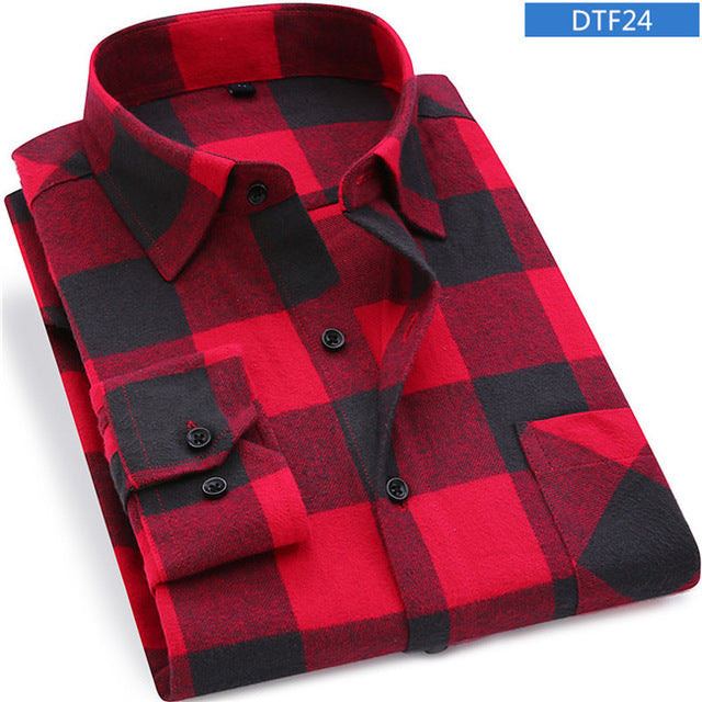 Men Flannel Plaid Long Sleeve Shirt