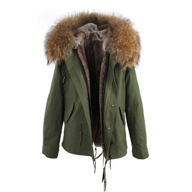 winter  raccoon fur collar hooded coat parkas jacket