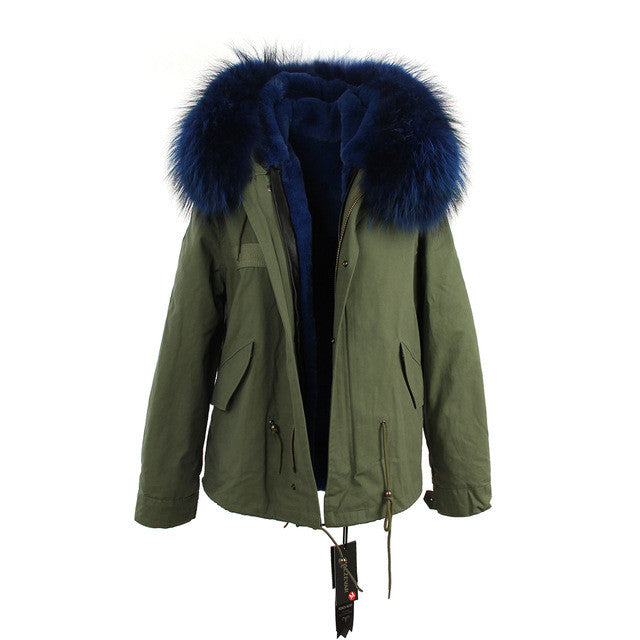 winter  raccoon fur collar hooded coat parkas jacket