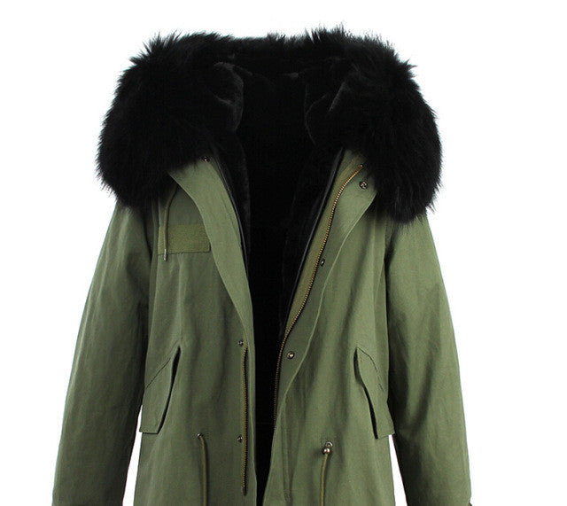 winter  raccoon fur collar hooded coat parkas jacket