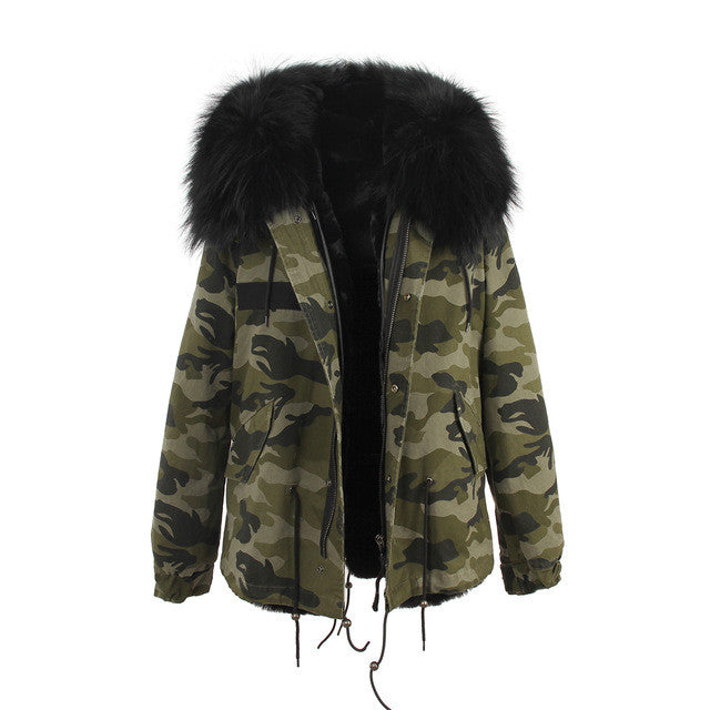winter  raccoon fur collar hooded coat parkas jacket