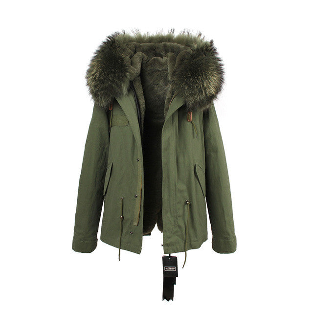 winter  raccoon fur collar hooded coat parkas jacket