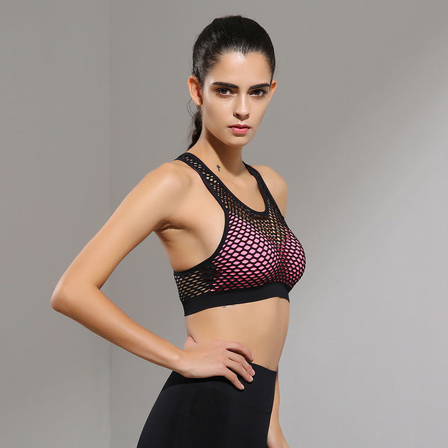 Padded Hollow Out Elastic Fitness Yoga Bra